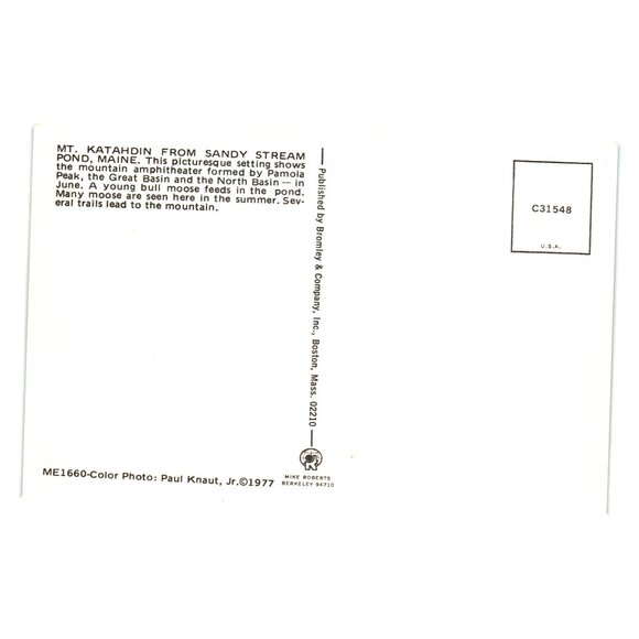 Mt Katahdin Sandy Stream Pond Postcard 1977 Paul Knaut Jr Bromley Scenic View - Picture 2 of 2